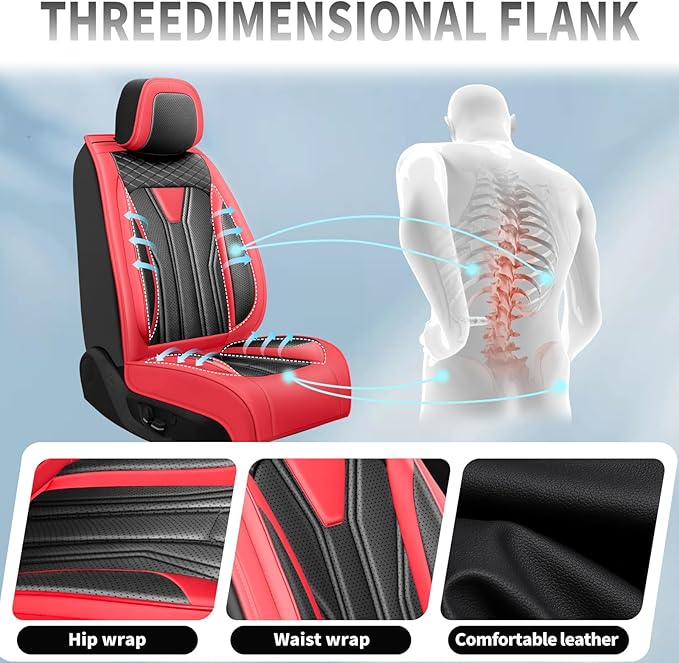 Fit Prius Car Seat Covers for Toyota Prius 2001-2025 2026 -Full Set Premium Leather, Waterproof, Breathable，All-Weather Seat Cushion Protecto & Airbag Compatible, 5-Seats Red & Black
