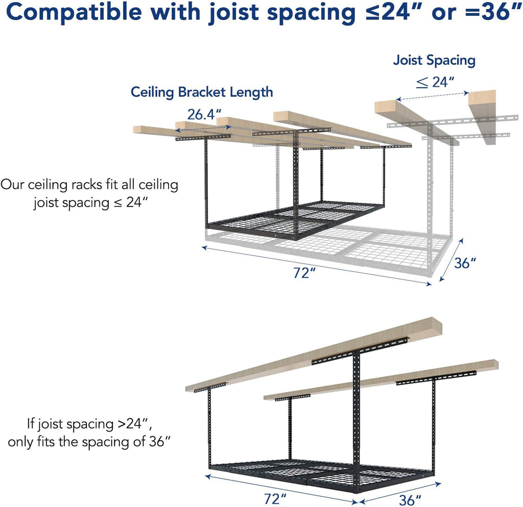 FLEXIMOUNTS 3x6 Overhead Garage Storage Adjustable Ceiling Rack 72" Length x 36" Width x 40" Height, 450lbs Weight Capacity, Black