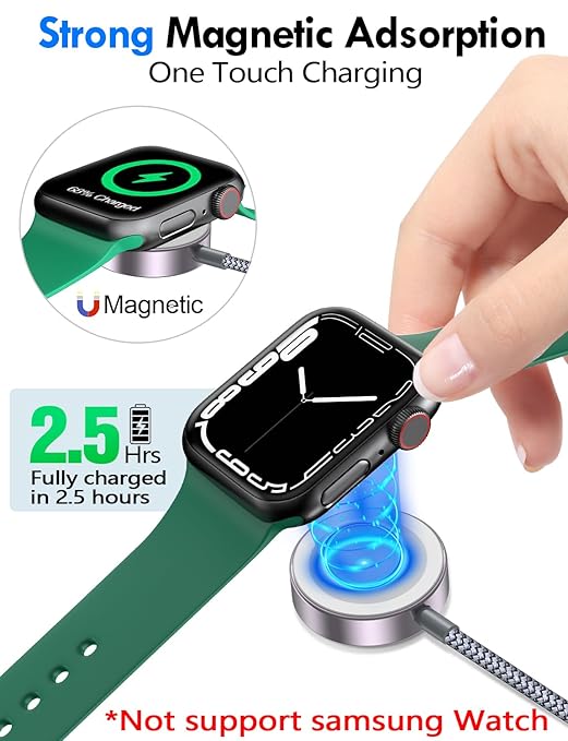 1Pack Multi Charging Cable Cord for Travel Essentials,Apple Watch Charger,iPhone Charger,[3-in-2] Type C/Lightning Cable Portable Designed for iWatch,iPhone 17-8,Galaxy S25-21,AirPods,iPad-1.5M Gray