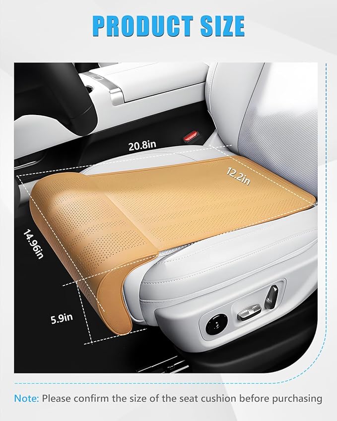 Car Seat Leg Support Cushion, Brown Leather Carseat Leg Support, Universal Waterproof Leather Extender Pad for Drivers, Office Chairs, Cars, Buses & Trains
