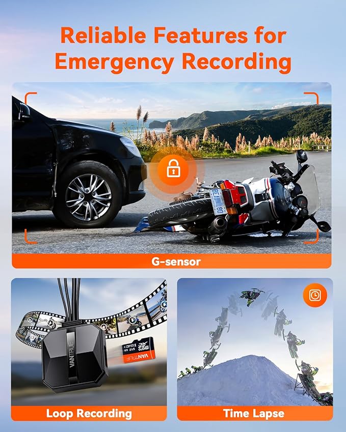 Vantrue F1 Motorcycle 4K Dash Cam Front and Rear, 4K + 1080P Motorcycle Camera, Full Body IP67 Waterproof, GPS Wi-Fi, 160° Wide Angle, Wired Remote, Night Vision, G-Sensor, Parking Mode, Support 512GB