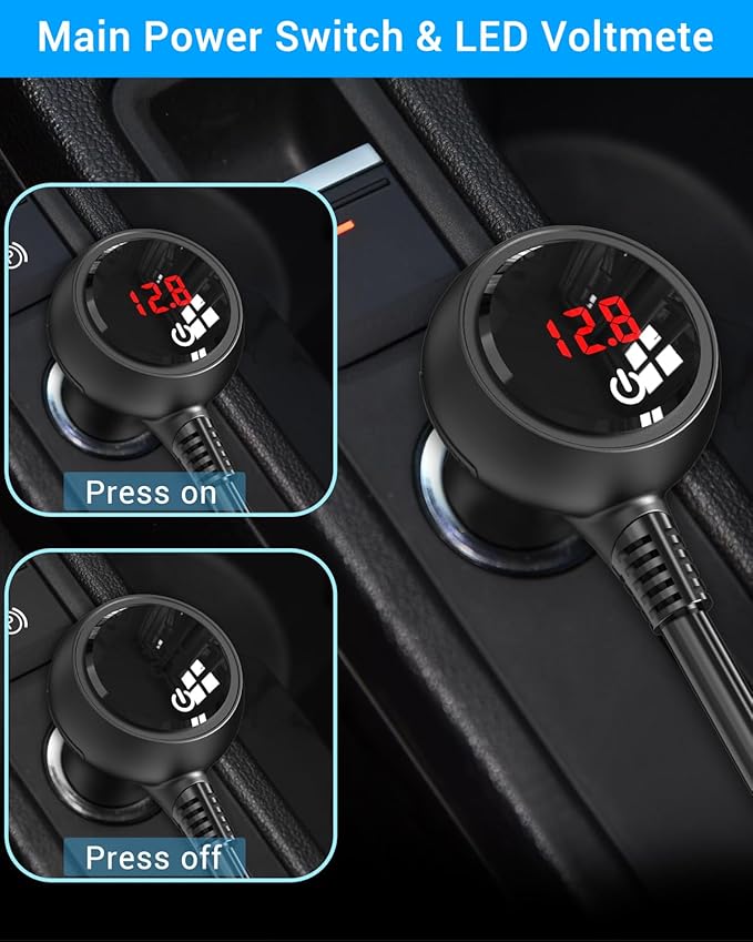 Car Charger Splitter 200W, Qidoe 3 Socket Cigarette Lighter Adapter with PD30W USB-C & QC3.0 Multi USB Car Charger DC Outlet Cigarette Splitter Power Switches Voltmeter for GPS Dash Cam Phone