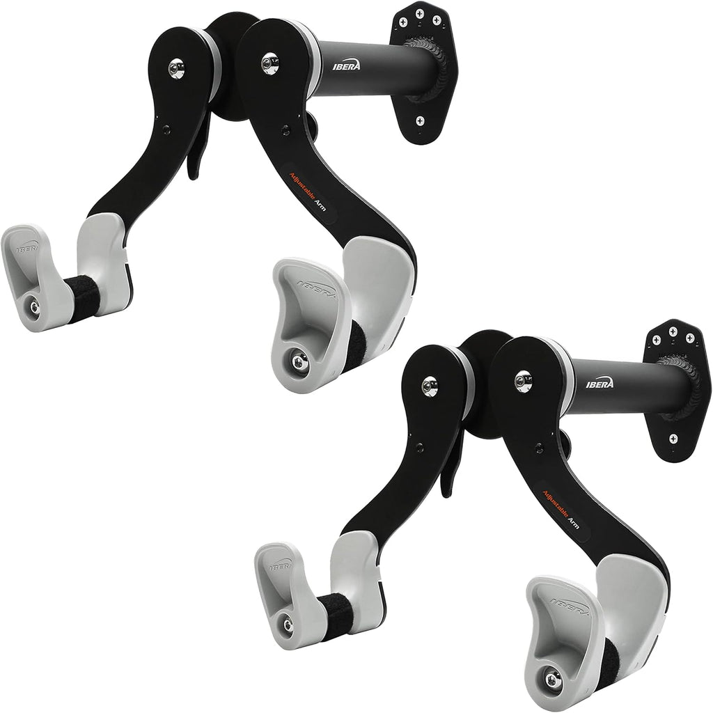 Ibera Bike Wall Mount - Secure Bike Storage up to 18kg with Adjustable Frame Holder & Soft Rubber Cradles - Garage Bike Rack for Road, MTB, Kids, Hybrid Bikes - Easy Installation & Space-Saving Design