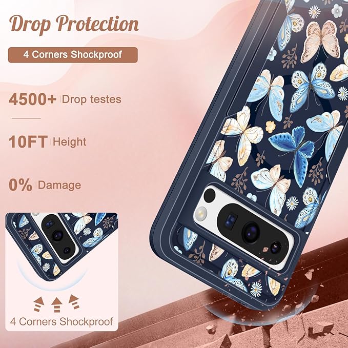 for Google Pixel 8 Pro Case - Compatible with MagSafe Women Girls Cute Magnetic Protective Cover Kawaii Girly Blue Butterfly Heavy Duty Shockproof Design for Google Pixel 8 Pro Phone Cases