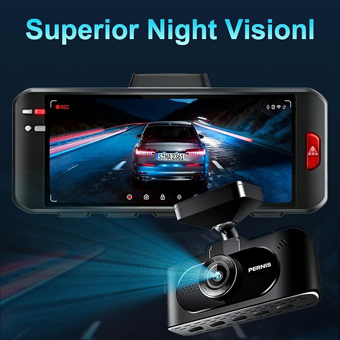 PERNIS 4K Dash Cam Front and Rear, STARVIS Sensor, Free Card Included, 2.4GHz WiFi Dual Dash Camera for Cars, Built-in GPS, Night Vision, G-Sensor, Emergency Lock, 3.16'' IPS, Parking Mode