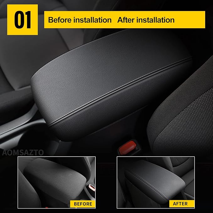 AOMSAZTO Armrest Covers for Corolla 2014-2019 Black Console Cushion for Corolla