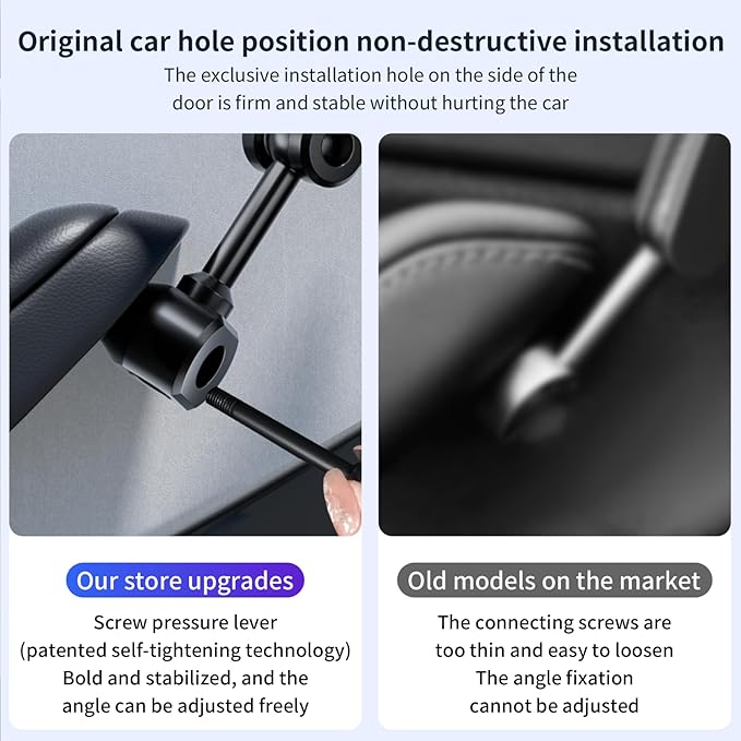 Magnetic Door-Mount Phone Holder for Tesla Model Y/3, Aluminum Alloy Construction, 4D Adjustable Car Mount with Super Magnetism, Original Hole Installation Compatible
