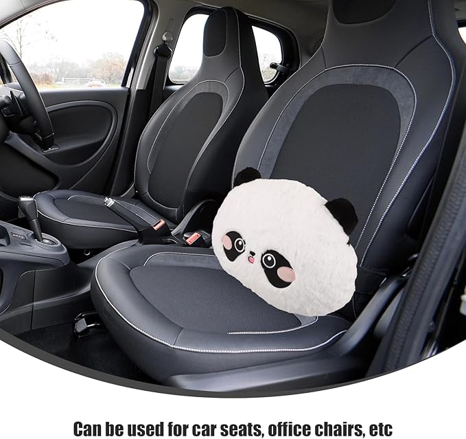 PRETYZOOM Cartoon Panda Lumbar Support Pillow with Rabbit Hair Embroidery, Soft Plush Car Seat Cushion for Lower Back, Shoulder Relaxer for Driving and Office Use