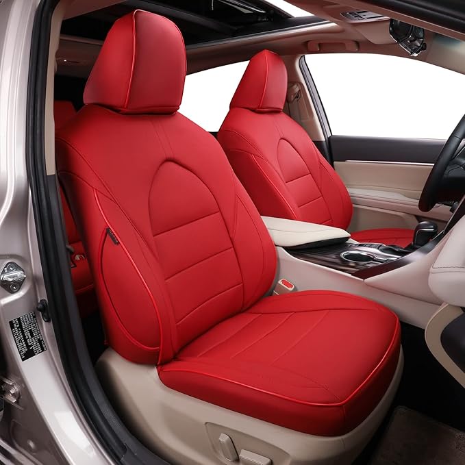 EKR Camry Car Seat Covers for Toyota Camry Hybrid LE,Hybrid SE 2018 2019 2020 2021 2022 2023 2024,Leather Car Seat Cover Full Set for Trucks SUV-Faux Leather(Red)