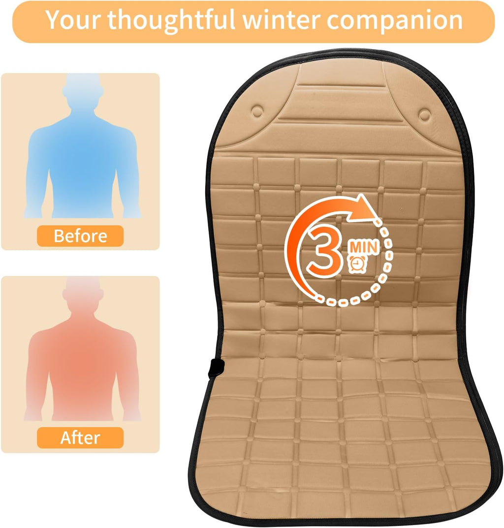 Seat Cushion for Cold Weather - Winter Soft Seat Cover with Adiustanle Buckle for Full Back and Seat (Khaki)
