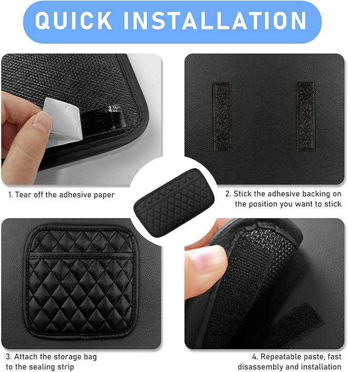 2 PCS Car Side Pocket Organizer, Waterproof Leather Self-Adhesive Automotive Storage Pocket Pouch, Universal Seat Gap Storage Bag for Phone Card Sunglasses, Car Accessories (Large)