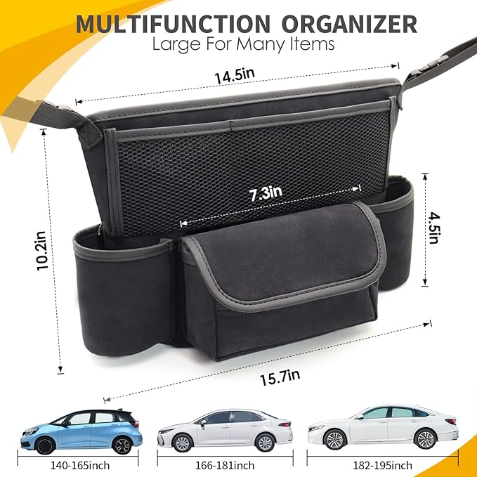 Black Car Handbag Holder Between Seats Suede Car Storage Bag Large Capacity 7 Compartment Purse Phone Ipad Automotive Consoles Organizer Safe Barrier of Pet Kids…