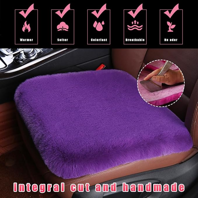 Sheepskin Car Seat Cushion, Comfortable Soft Fur Wool Auto Front Seat Cover, Vehicle Seat Protector Pad for Warm Winter Office Chair, Universal Decor Car Accessories (Purple)