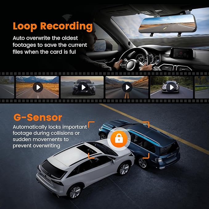 4K Mirror Dash Cam Front and Rear, 10'' Touch Screen Rear Digital View 1080P Rear Mirror Camera for Cars, 170° Night Vision, WDR, 24H Parking Monitoring/Rerverse Assist/Voice Control/G Sensor