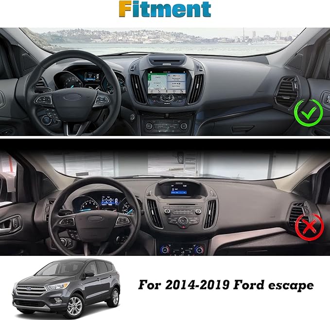 x xotic tech Center Console Dashboard Mat Pre-Cut Non-Slip Sunshield Sun Glare Protector Dash Carpet Pad Black Cover Compatible with Ford Escape 2014-2019