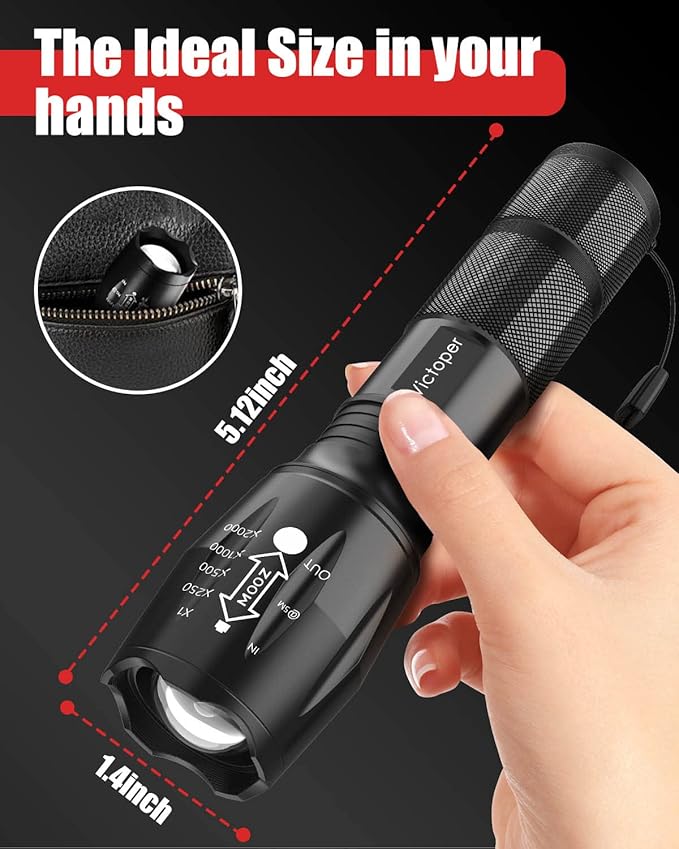 Victoper LED Flashlight 2 Pack, Bright Tactical Torch High Lumens with 5 Modes, Waterproof Zoomable Flash Light for Outdoor, Birthday Gifts for Men, Dorm Room Hiking Camping Essentials Gear for Guys