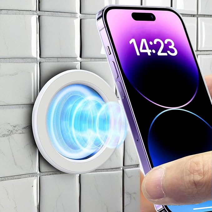 2 Pack Wall Mount Magnetic Phone Holder for iPhone 17/17 Pro/17 Pro Max/Air/16 15 14 13 12 Pro Max Plus mini, Hands-Free Magnet Shower Mirror Cell Phone Holder/Car Sticker Phone Stand, White