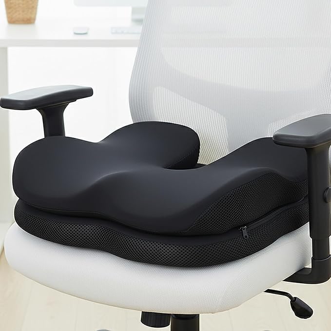 Office Chair Cushion & Car Seat Cushion - Memory Foam Dual-Layer Ergonomic Seat Cushion for Tailbone Pain Relief, Coccyx Support, Soft Yet Firm Comfort for All-Day Sitting