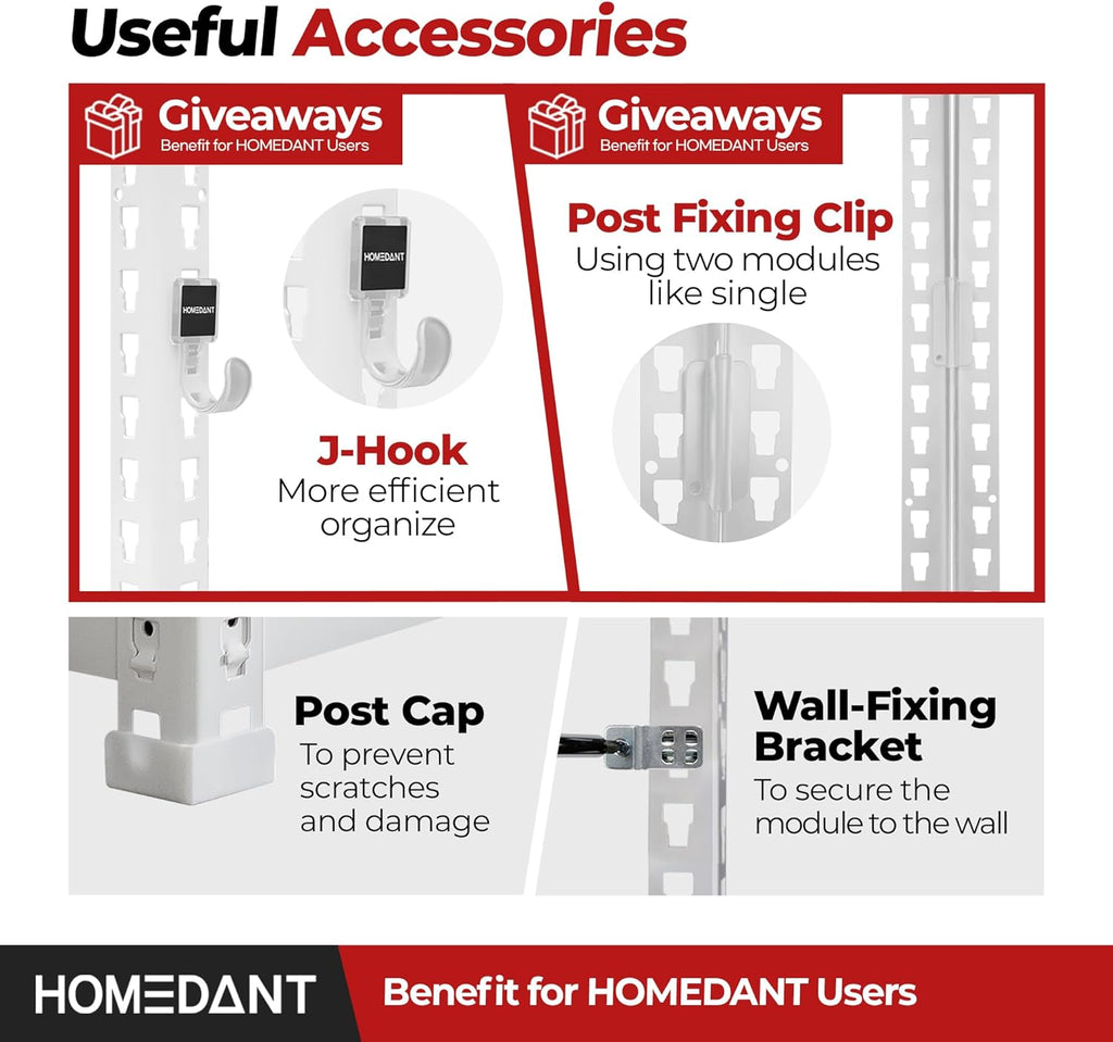 HOMEDANT White 5 Tier Laminated Boltless Heavy Duty Garage Storage Adjustable Wide Size Metal Shelving Unit Utility Rack Shelves Organization Shelf Shed Warehouse 47.7" W x 24.1" D x 71.3" H 1Pack