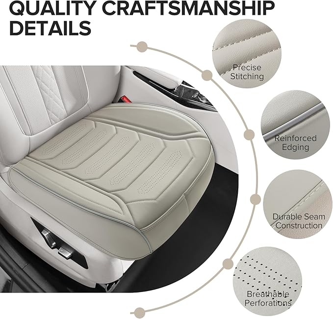 2 Pack Front Leatherette Seat Covers Faux Leather Bottom Car Seat Covers, Super Breathable,Anti-Slip,Universal Seat Covers for Cars,Full Wrapping Edge Fit for Most Sedans SUV Pick-up (2 Pack Gray)