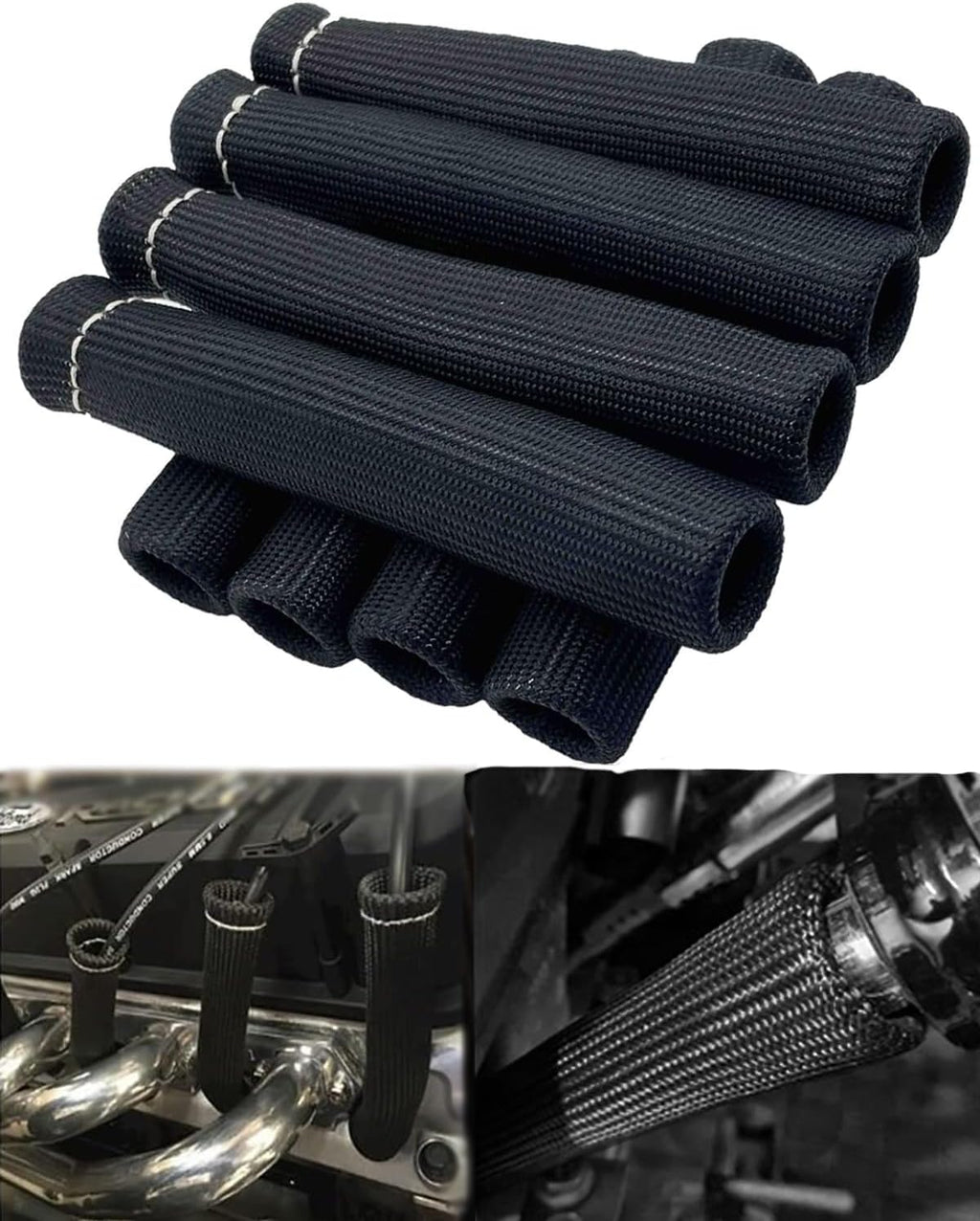 Spark Plug Wire Boots Protector - 8 PCS 2500° Spark Plug Heat Sleeve, 6 Inches Spark Plug Wire Heat Shield Protection Cover Replacement for LS1 / LS2 SBC BBC 350 454 Car Truck, Black