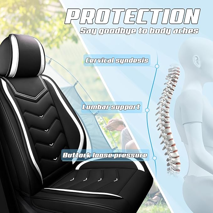 Car Seat Covers Fit for Toyota rav4 2000-2026, Stylish Sport Seat Covers, Waterproof Wear-Resistant Premium Nappa Leather Car Seat Cover.(2 Pcs Front/Black White)