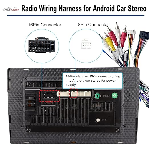 16Pin ISO Aftermarket Radio Harness Adapter Compatible with Chrysler 2015-2018 Dodge 2014-2019 Jeep 2018-2019, 16Pin Android Car Stereo Wiring Harness with SWC Reverse for Ram Cherokee