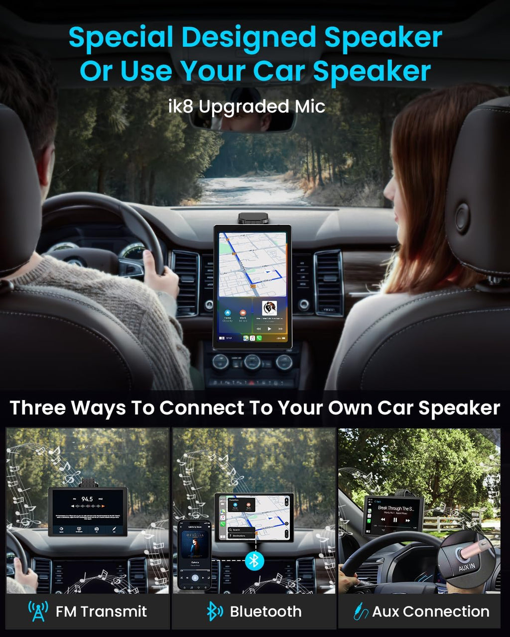8” Wireless Apple CarPlay Screen for Car with Android Auto & 1080P Backup Camera, Rotatable Touchscreen Car Stereo, Vertical & Horizontal Mode, Bluetooth, GPS Navigation, Mirror Link