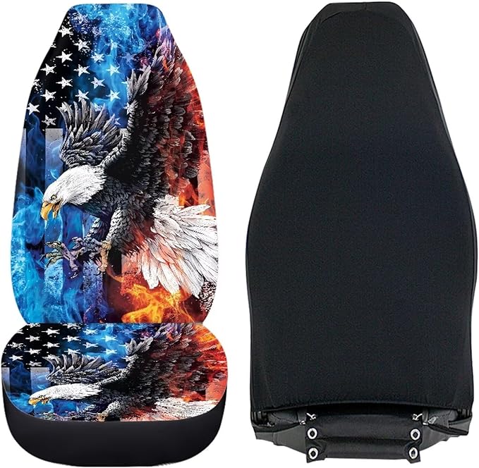 ELEQIN Smoke Eagle US Flag Car Front Seat Covers, 2 Pack Polyester Automotive Seat ProtectorsSoft & Breathable, Automotive Interior Accessories for Most Cars