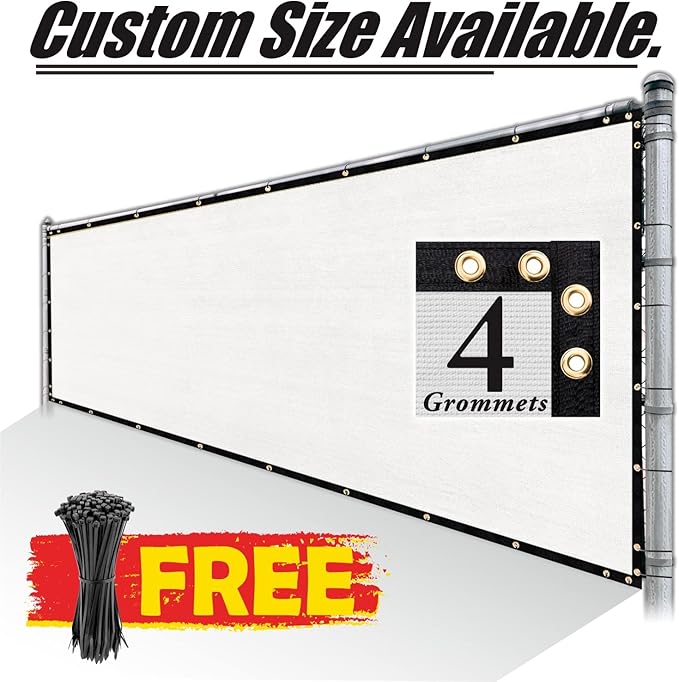 Royal Shade Custom Size 5' x 81' White Fence Privacy Screen Windscreen Cover Netting Mesh Fabric Cloth - Cable Zip Ties Included (We Make Custom Size)