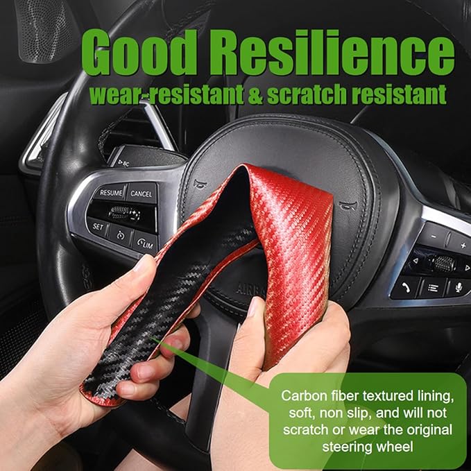 WSSROGY 2 Pack Carbon Fiber Car Steering Wheel Cover, Anti-Skid Segmented Steering Wheel Protector, Butterfly Steering Wheel Cover, Universal for 99 Car Wheel Cover Protector (Red)