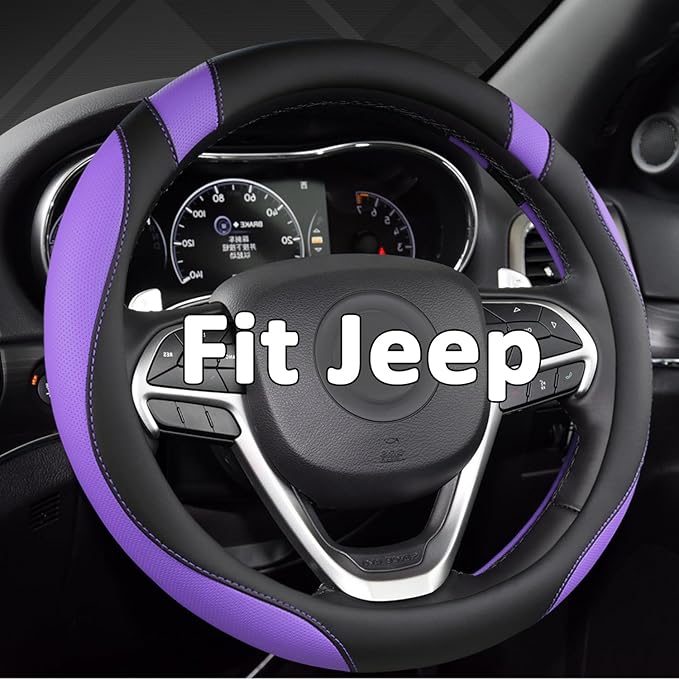 West Llama Customized Auto Car Steering Wheel Cover for Jeep Grand Cherokee,Wrangler,Compass,Gladiator,Cherokee 14.5-15 inches (Black+Purple-Standard Size)