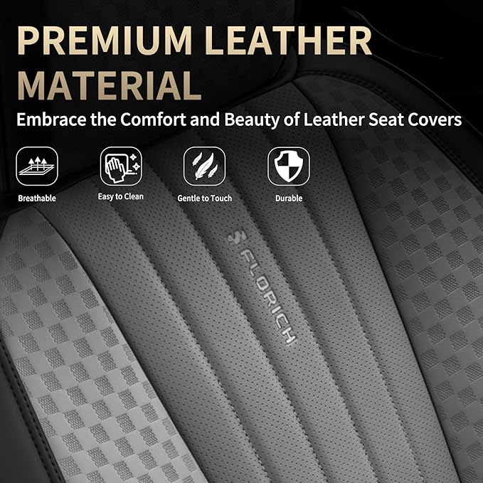 FLORICH Car Seat Covers, Premium Leatherette Car Seat Covers Front Seats, Automotive Vehicle Seat Cushions, Waterproof Seat Protectors for Sedans Cars SUV Trucks, Black&Gray