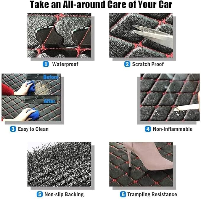 Customize Making Car Floor Mats for 99.99% Sedan SUV Pickup Truck Full Coverage Men Women Cute Leather Protection Pads Non-Slip Floor Liners (Red+Beige Side)