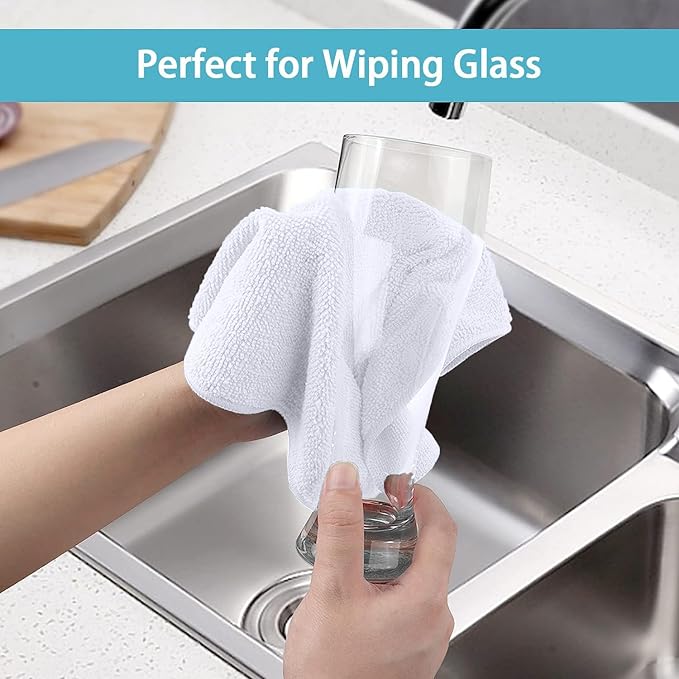 HOMEXCEL White Cleaning Rags 5 Pack, Highly Absorbent Microfiber Cleaning Cloth for Kitchen, Lint Free, Scratch-Free, Reusable Microfiber Towels for House, Window and Glass, Cars, 11.5 X11.5 inch