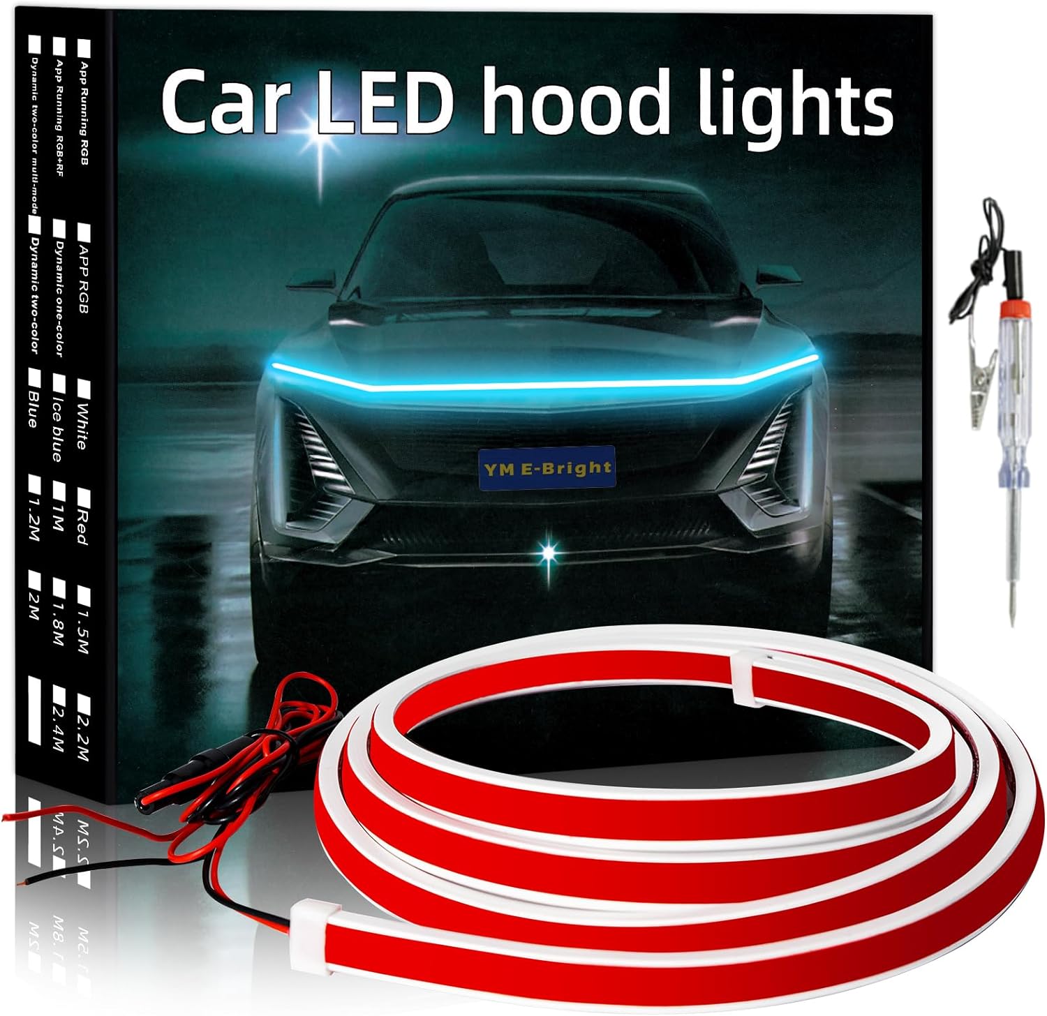 YM E-Bright Led Hood Light Strip Exterior Car Led Strip Light Waterproof Flexible DRL Dynamic Scan Start Up Hoodbeam Kit Daytime Running Lights for Car,Truck,SUV,12V 59inch,Ice Blue,1 Set