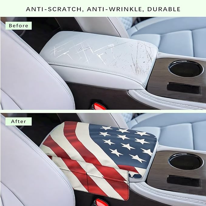 Auto Center Console Cover Universal Car Armrest Pad with Pockets, American Flag Print Universal Automotive Interior Accessories for Most Vehicle SUV