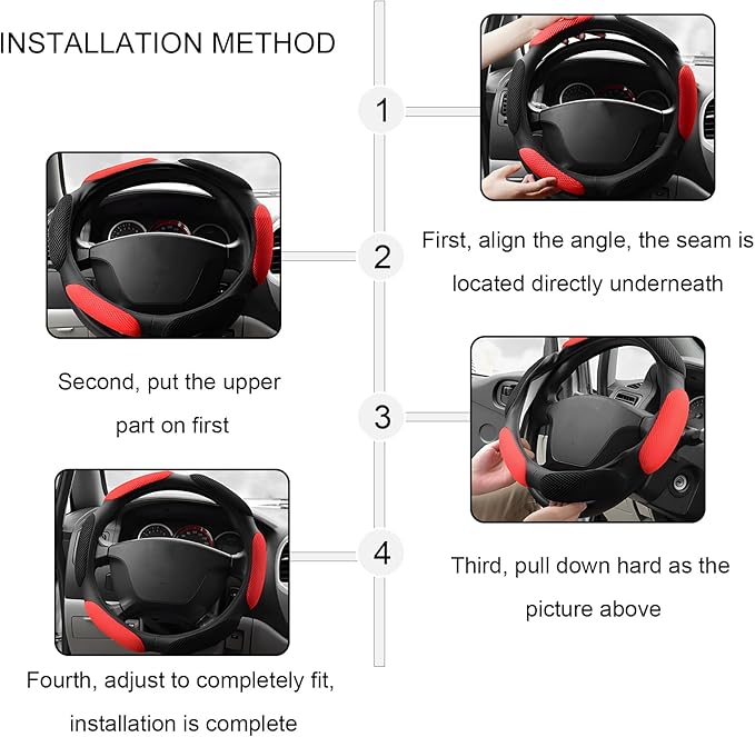 Car Steering Wheel Cover, 15" Breathable Ice Silk Auto Wheel Protector with Comfortable Grip, Anti-Slip Slip-on Steering Wheel Wrap Soft Hand Pad Cushion for Women Men (Black & Red)