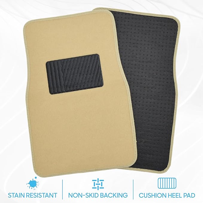 BDK MT-100-LB Classic Light Beige Carpet Floor Mats with Vinyl Heel Pad for Car SUV Truck Van, Universal Fit Front & Rear Liner