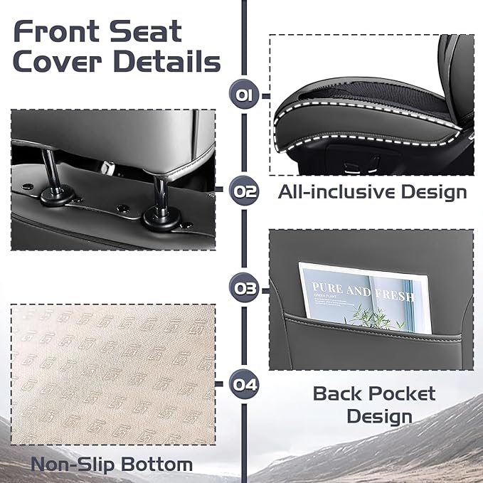 Truck Seat Covers for Ford Ranger 2019-2026, Waterproof Premium Leather Full Coverage Car Seat Cover, Muscle Sport Style Auto Interior Seat Cover Sets (Full Set/Gray Black)