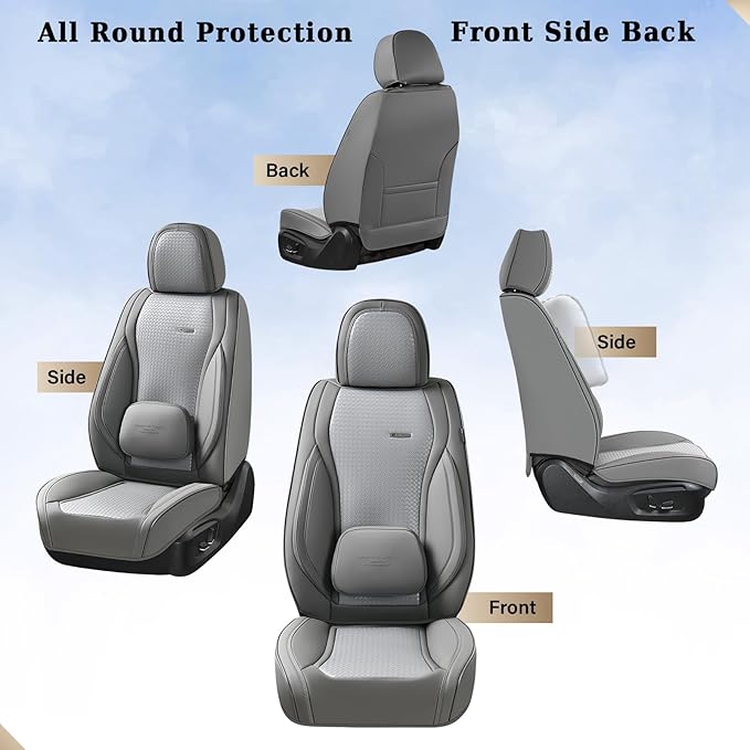 Coverado Seat Covers, Car Seat Covers Front Seats, Waterproof Nappa Leather Auto Seat Cover with Lumbar Head Pillow, Gray Seat Covers Carseat Cover Universal Fit for Most Cars