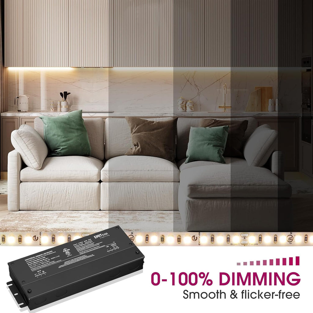 EMITEVER 384W Dimmable LED Driver, 24V 5-in-1 Dimmable Power Supply,4-Channels AC to DC Transformer for LED Light, Compatible with Lutron and Leviton Dimmer, Waterproof IP67 and UL Listed, Class 2