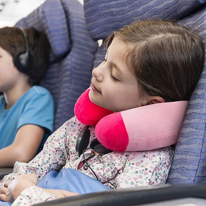 H HOMEWINS Travel Pillow for Kids,Toddler Neck Pillow Cute Animal Neck Head Chin Support Travel Accessories for Airplane, Car, Train,Recline