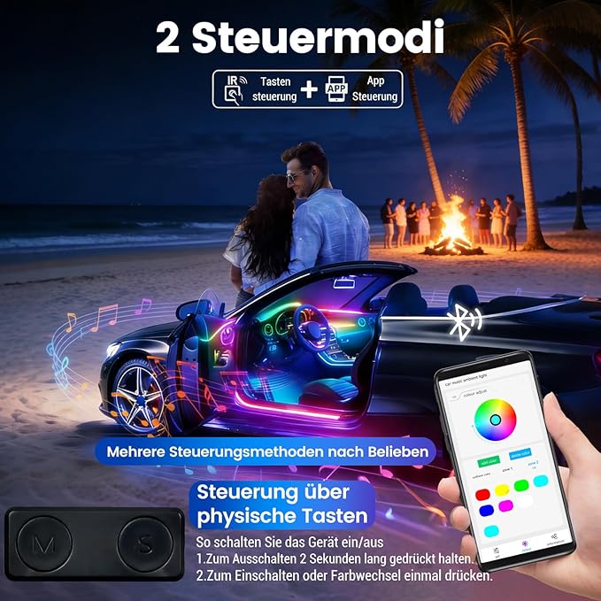 Car Interior Lighting, 22-in-1 HMYC 128 Colorful LED Acrylic Fiber Optic Strips, Universal Decorative Ambient Lighting with Music-synced Rhythm, app Control, RGB neon Lighting for All Cars
