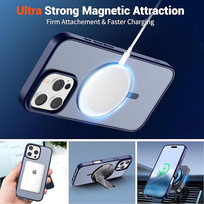SUPFINE Magnetic for iPhone 16 Pro Max Case (Compatible with MagSafe) (Military Grade Drop Protection) Translucent Matte with Anti-Fingerprint Phone Case,Navy Blue