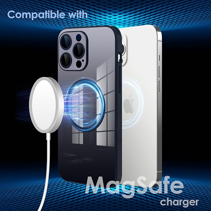Guppy Compatible with iPhone 16 Pro Case Magnetic, with Full Camera Lens Protector [Compatible with MagSafe] Scratch Resistant Gradient Glass Back Cover Phone Case-Black