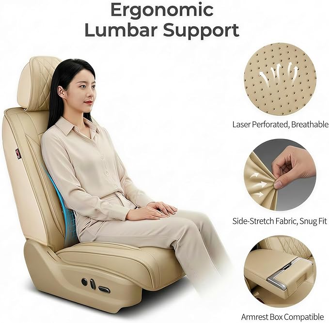 Santa Fe Seat Covers Custom Fit for Hyundai Santa Fe 2007-2026 (Only 5-Seat Version) - Full Set Premium Leather, Waterproof, All-Weather, Airbag Compatible, Only 2 Front seat Covers (Beige)