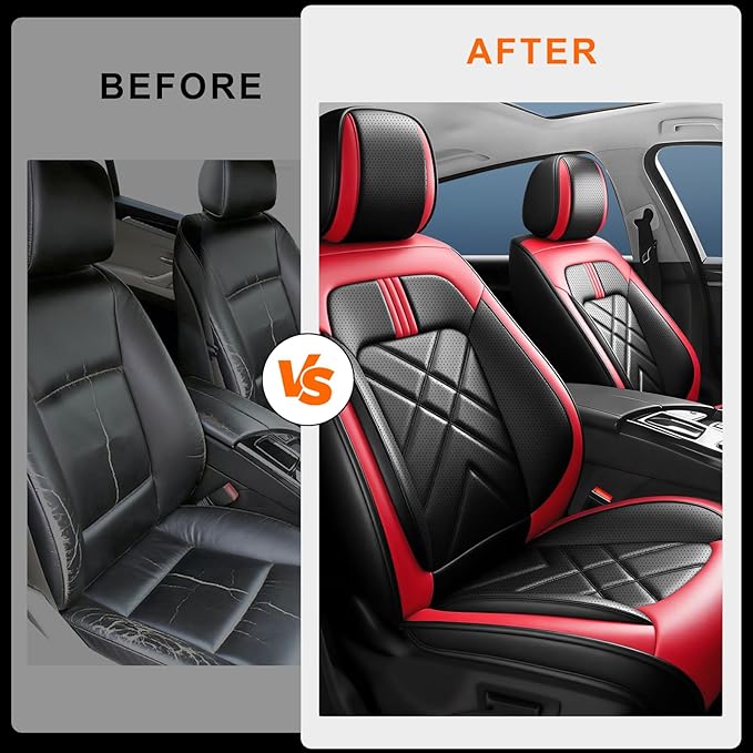CX-7 Car Seat Covers Fit for Mazda CX-7 2007-2012, Full Coverage Premium Leather Waterproof Breathable Seat Covers, Automotive Seat Protectors, Airbag Compatible(2 Front Seats, Black & Red)