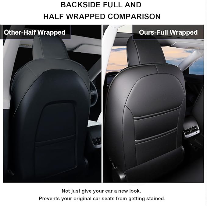 AOMSAZTO Car Seat Cover for Tesla Model Y 2020 2021 2022 2023 2024 2025 - Full Set Faux Leather Seat Covers (Black)