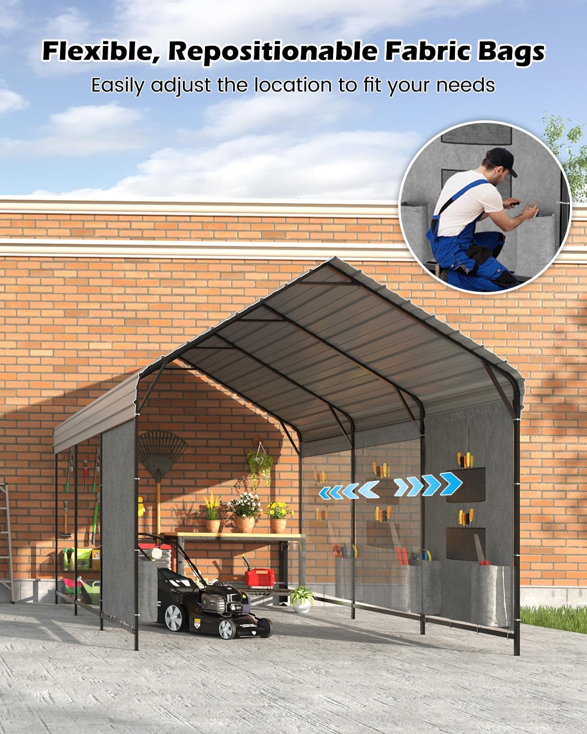 10'x15'x10' Heavy Duty Metal Carport, Steel Carports Canopy with Galvanized Steel Frame and Roof, Metal Carport Shelter for Boats, SUVs and Trucks